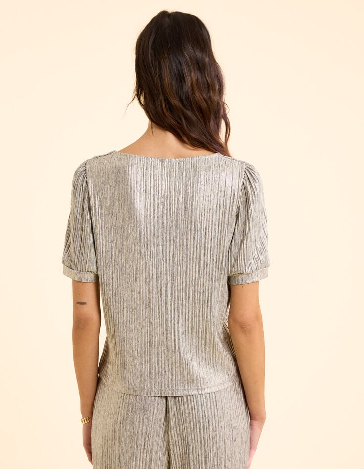 Ikks Top Gris Plissé à Rayures Fantaisie Dorées I.Code