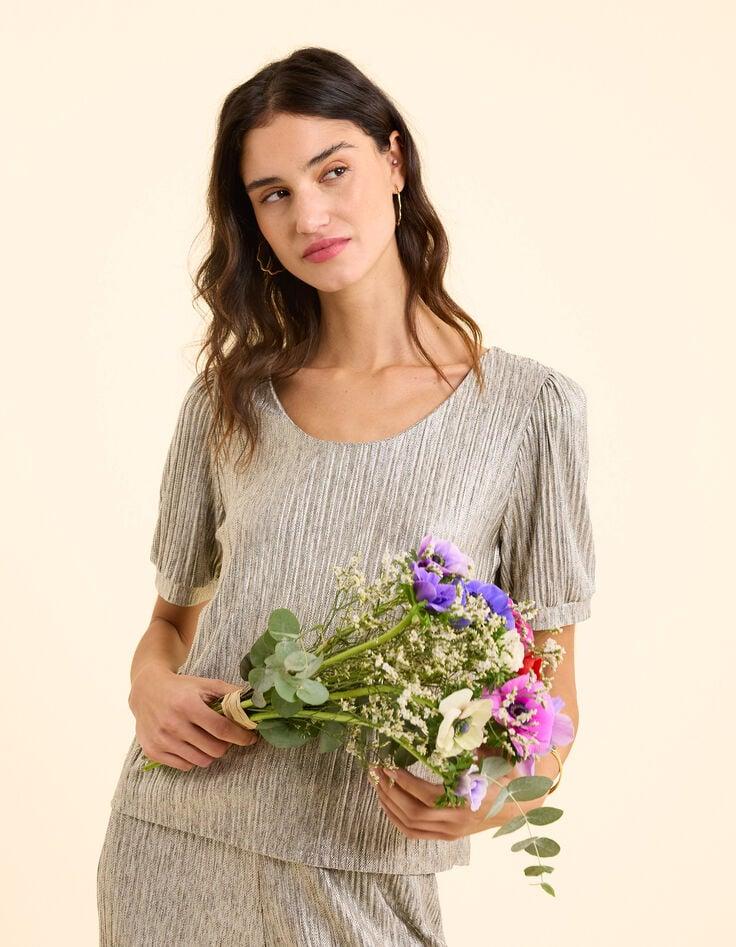 ikks Top gris plissé à rayures fantaisie dorées I.Code