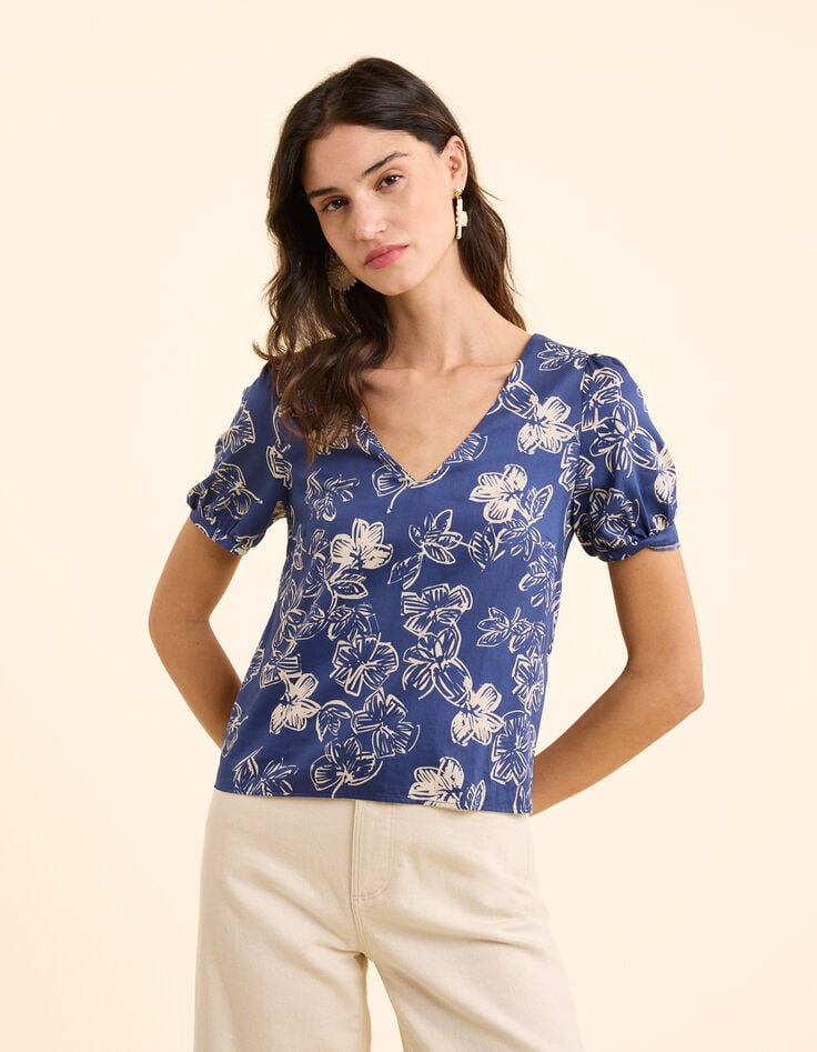 Ikks Top Marine Imprimé Maxi Fleurs Nœud Dos I.Code