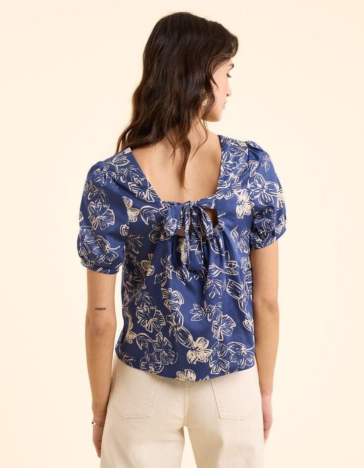 Ikks Top Marine Imprimé Maxi Fleurs Nœud Dos I.Code