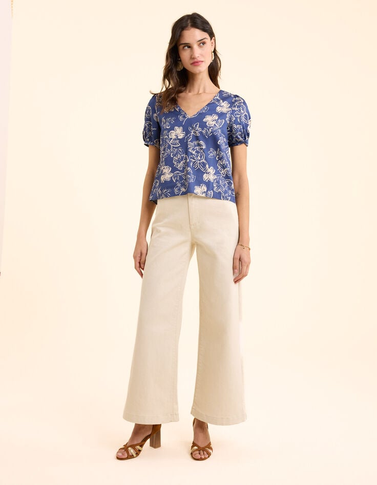 Ikks Top Marine Imprimé Maxi Fleurs Nœud Dos I.Code