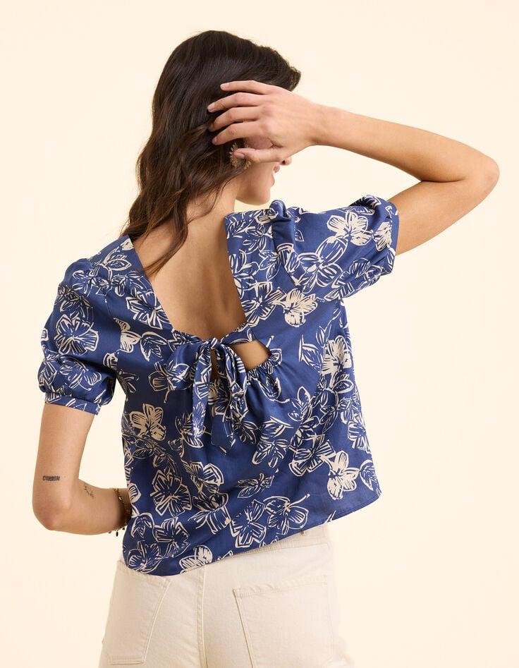 ikks Top marine imprimé maxi fleurs nœud dos I.Code