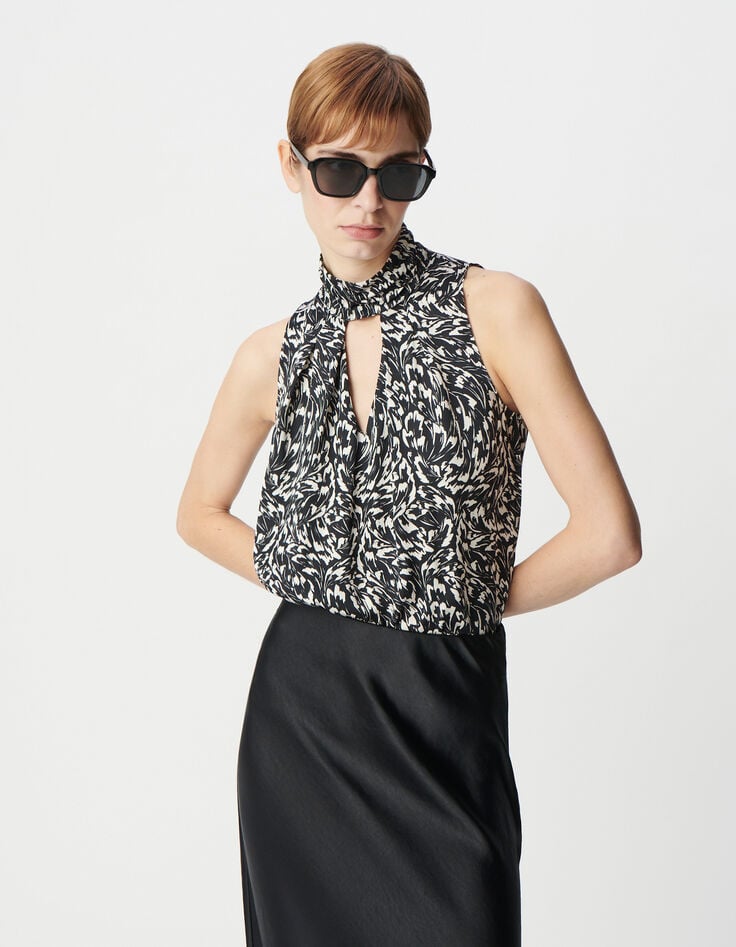 Ikks Top Noir LENZING™ ECOVERO™ Imprimé Minimal Flower Femme