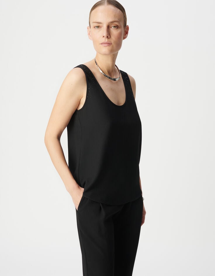 Ikks Top Noir Recyclé à Clous Réversible Devant Dos Femme