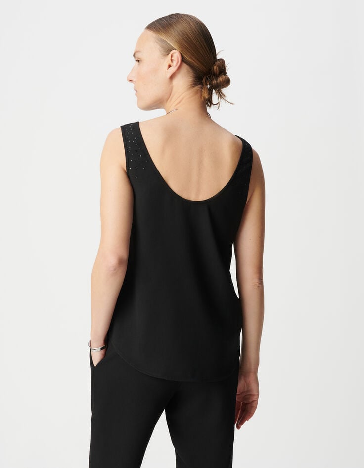 Ikks Top Noir Recyclé à Clous Réversible Devant Dos Femme