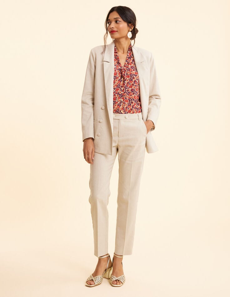 Ikks Top Rouge Imprimé Fleuri Manches Plissées I.Code