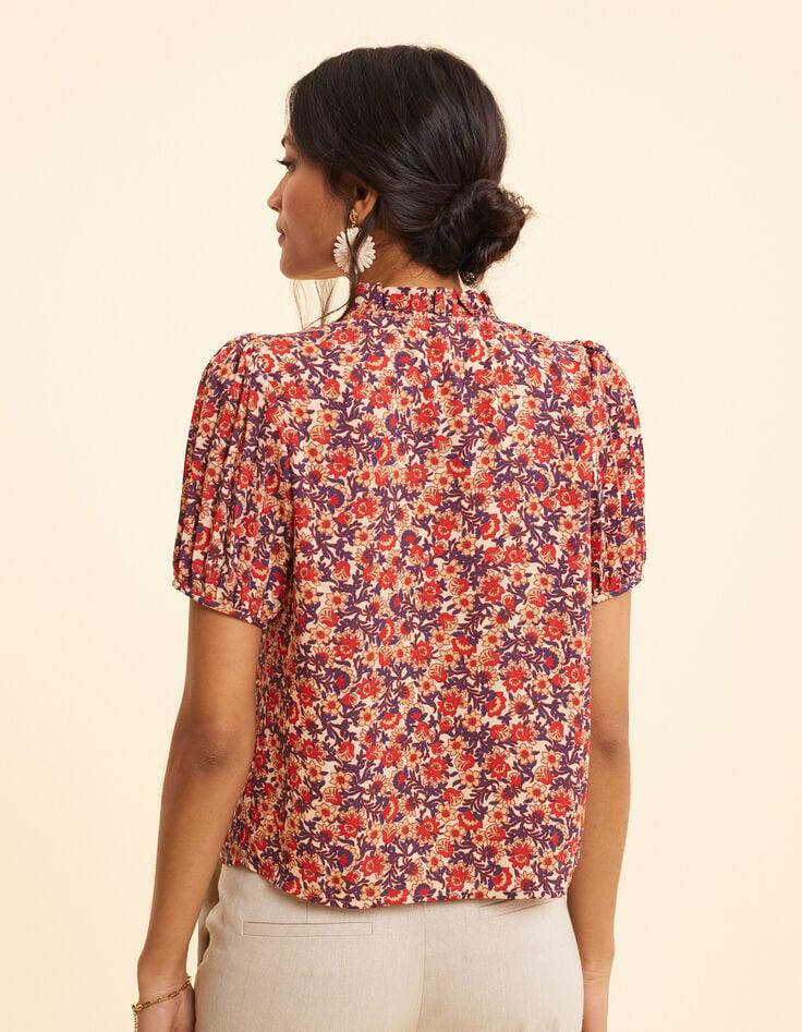 Ikks Top Rouge Imprimé Fleuri Manches Plissées I.Code