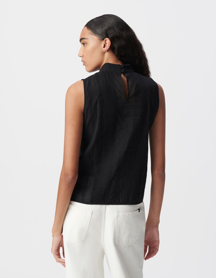 Ikks Top Sans Manches Noir Coton Bio Décor Passementerie Femme