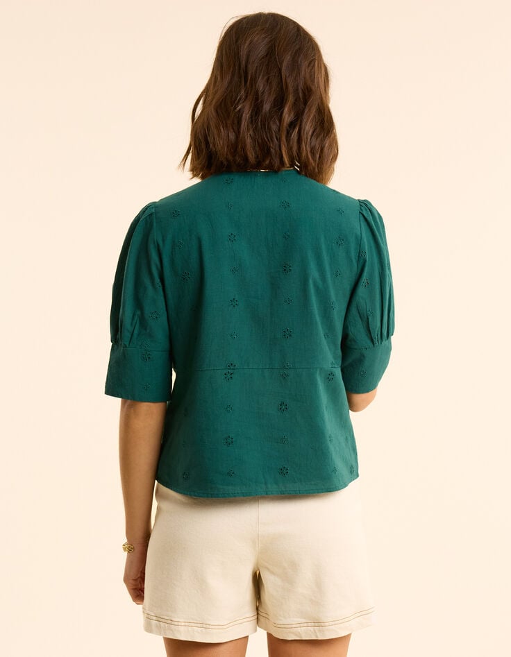 Ikks Top Vert Broderie Anglaise Boutonnage Croisé I.Code