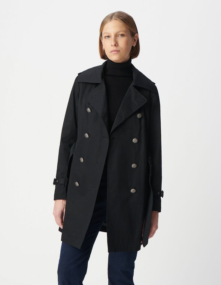 Ikks Trench Long En Coton Lourd Capuche Amovible Femme