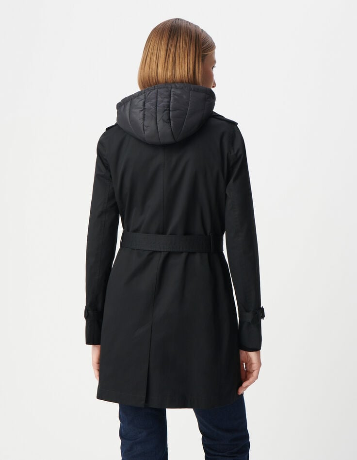 Ikks Trench Long En Coton Lourd Capuche Amovible Femme