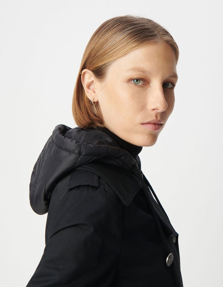 Ikks Trench Long En Coton Lourd Capuche Amovible Femme