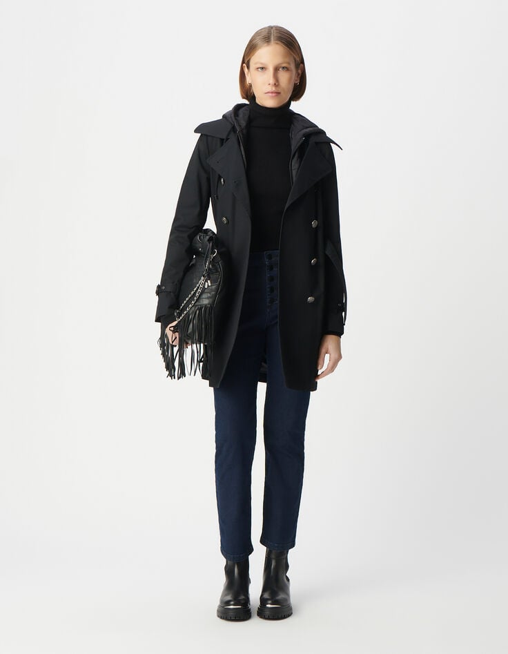 ikks Trench long en coton lourd capuche amovible femme