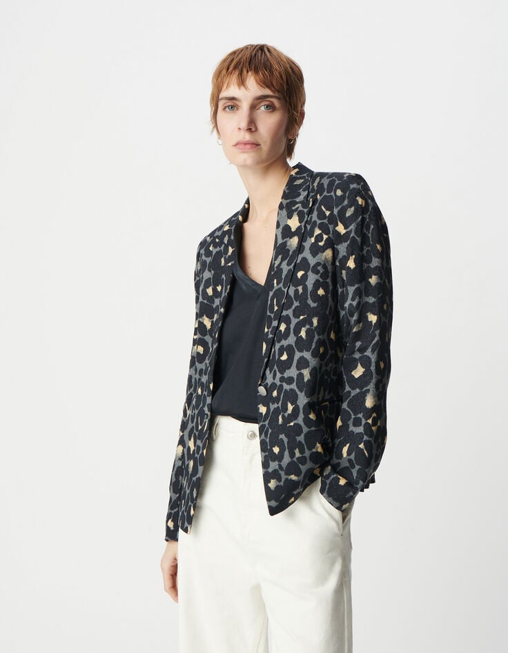 Ikks Veste De Blazer Marine Imprimé Animalier Femme