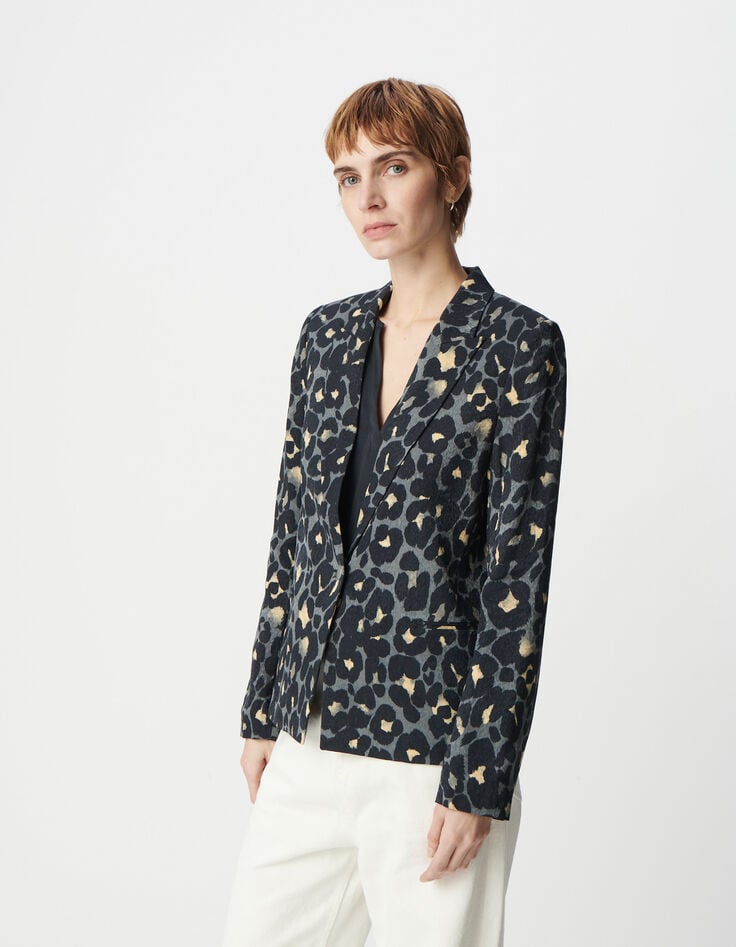 Ikks Veste De Blazer Marine Imprimé Animalier Femme