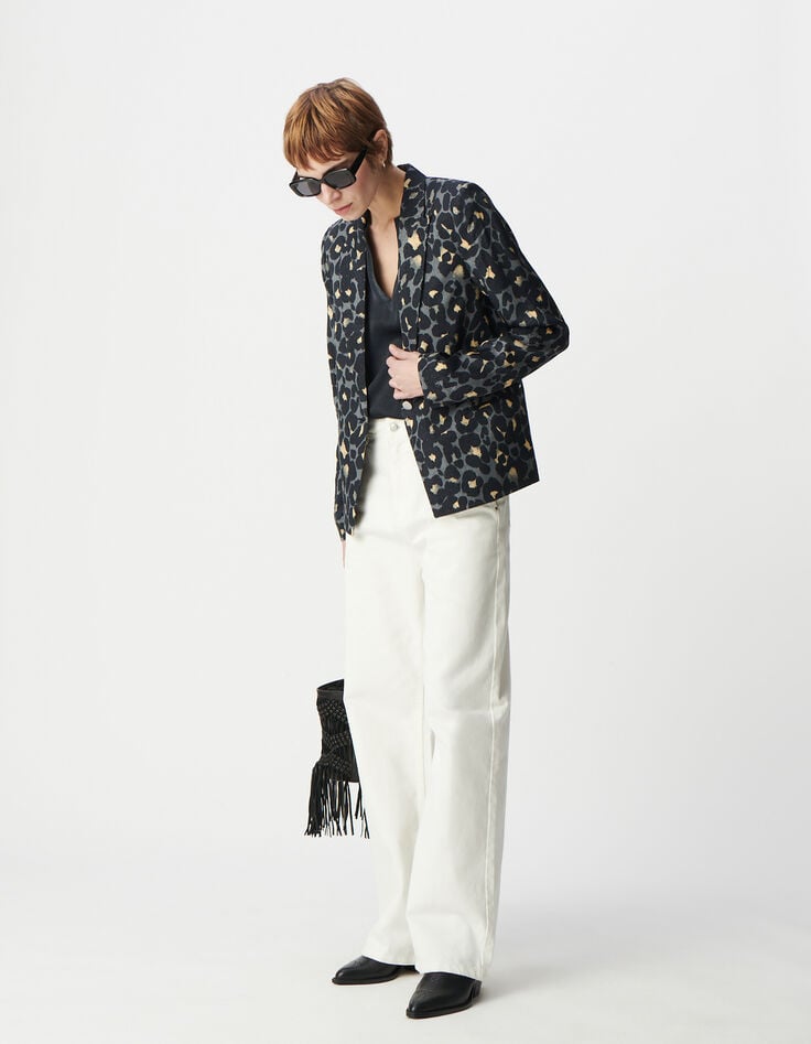Ikks Veste De Blazer Marine Imprimé Animalier Femme