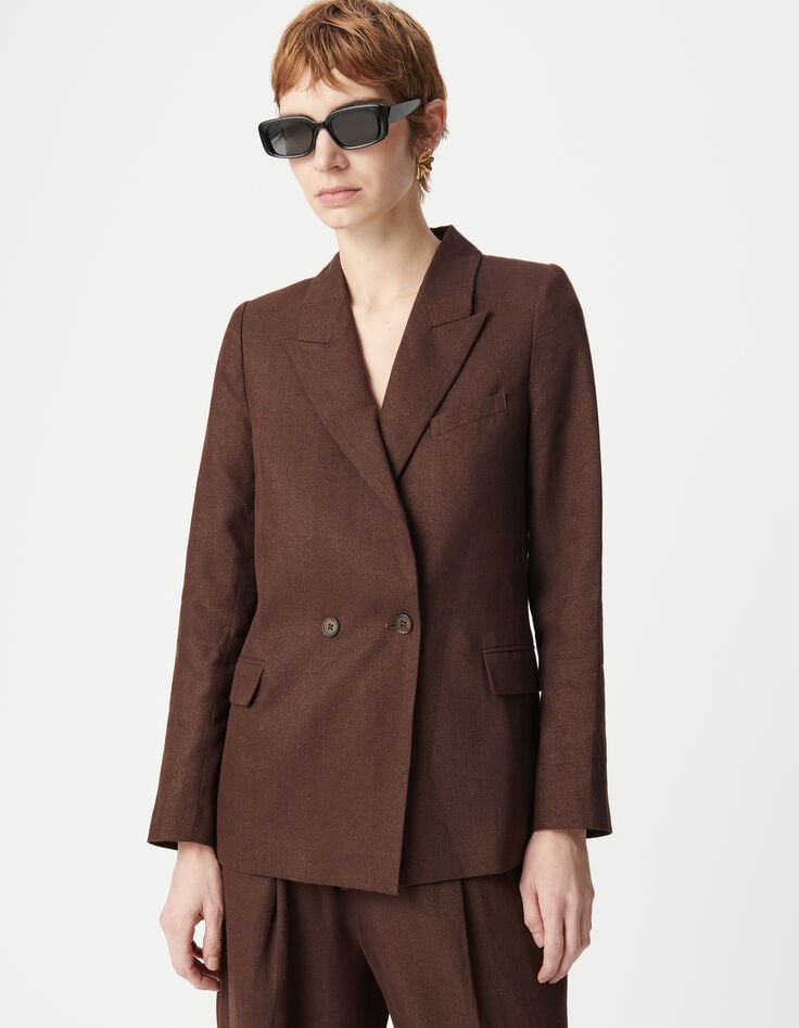 ikks Veste De Costume Croisée Marron Pailleté Femme
