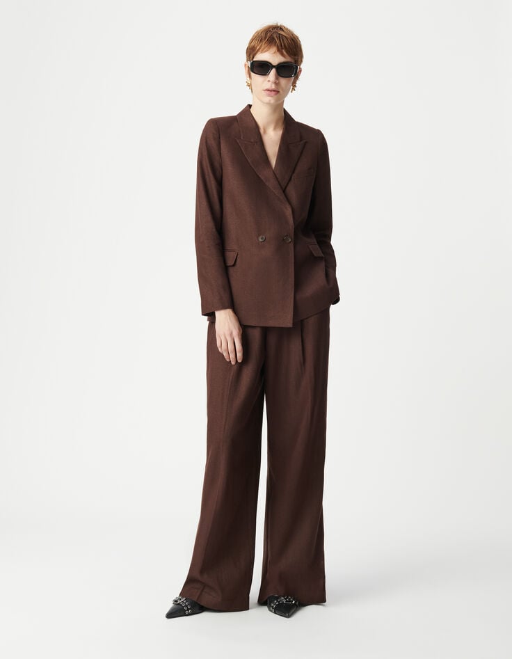 ikks Veste de costume croisée marron pailleté Femme