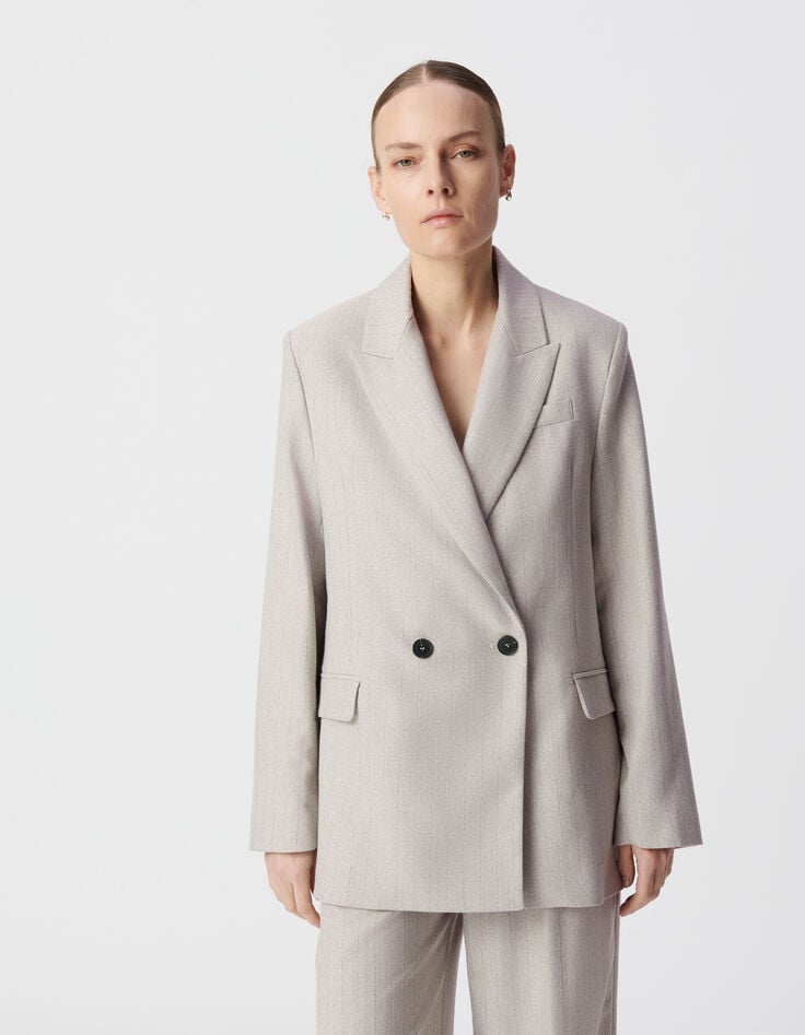 Ikks Veste De Costume Grise Motif Rayures Lurex Femme