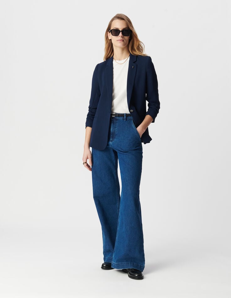 Ikks Veste De Costume Marine Manches 3/4 Froncées Femme