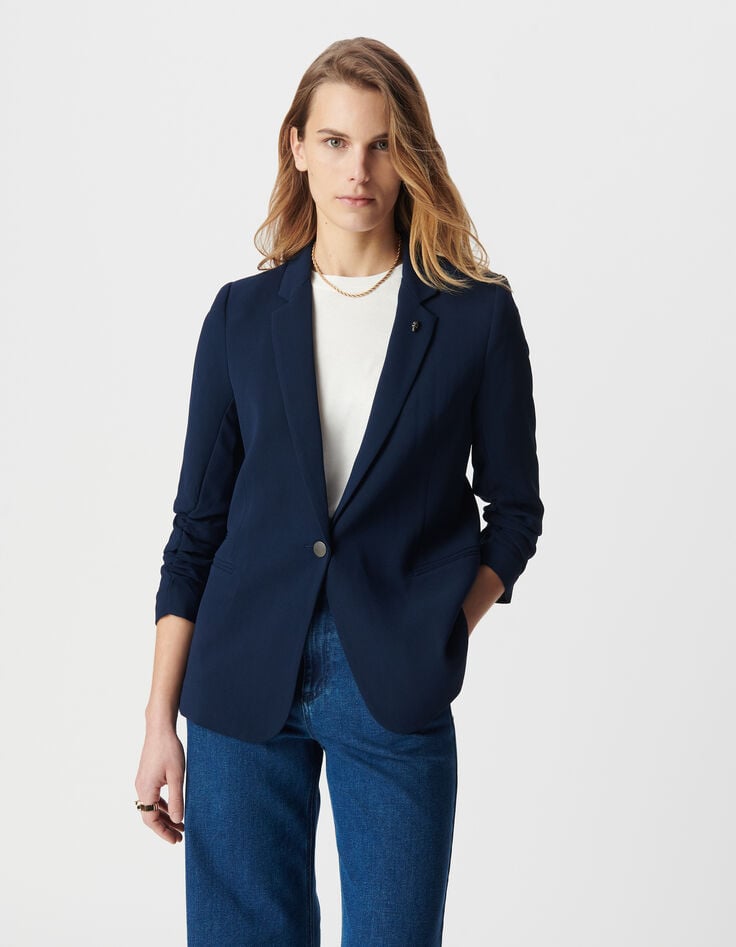 Ikks Veste De Costume Marine Manches 3/4 Froncées Femme