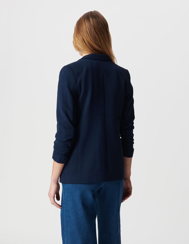 Ikks Veste De Costume Marine Manches 3/4 Froncées Femme