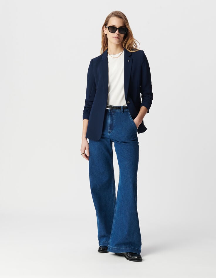 ikks Veste de costume marine manches 3/4 froncées Femme