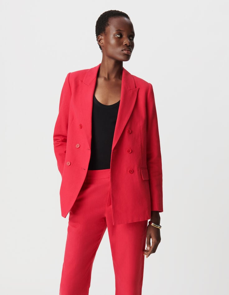 Ikks Veste De Costume Rouge Lin Et Coton Croisée Femme