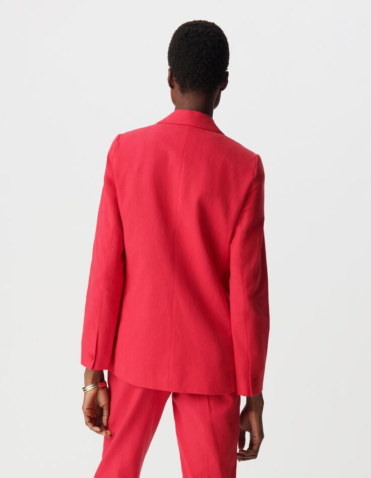 Ikks Veste De Costume Rouge Lin Et Coton Croisée Femme