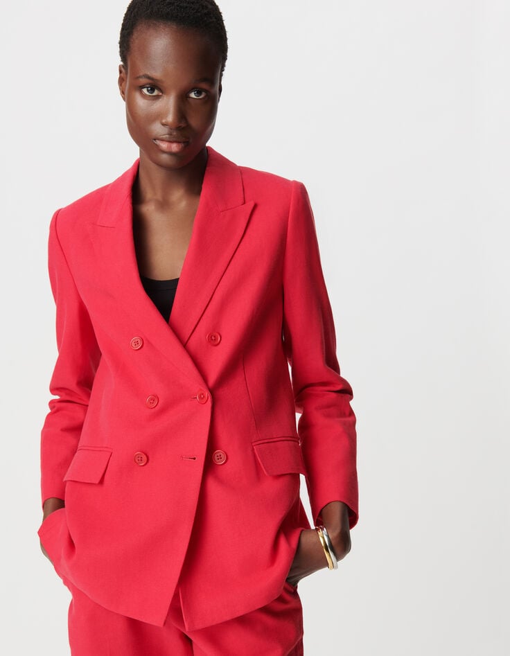 Ikks Veste De Costume Rouge Lin Et Coton Croisée Femme