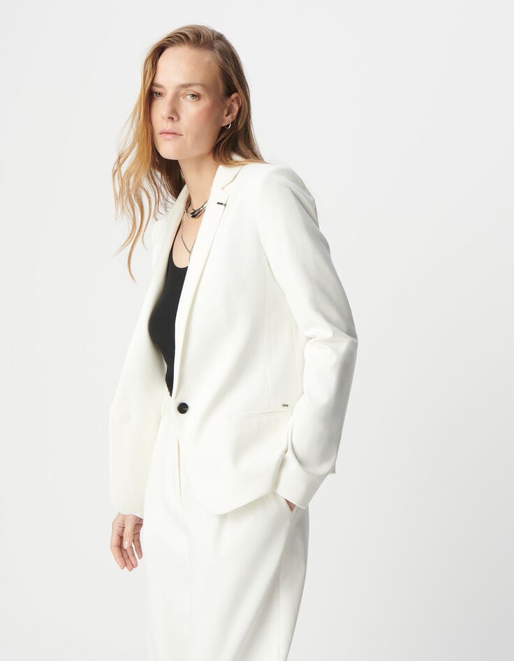 Ikks Veste De Tailleur Blanche Ajustée Maille Milano Femme