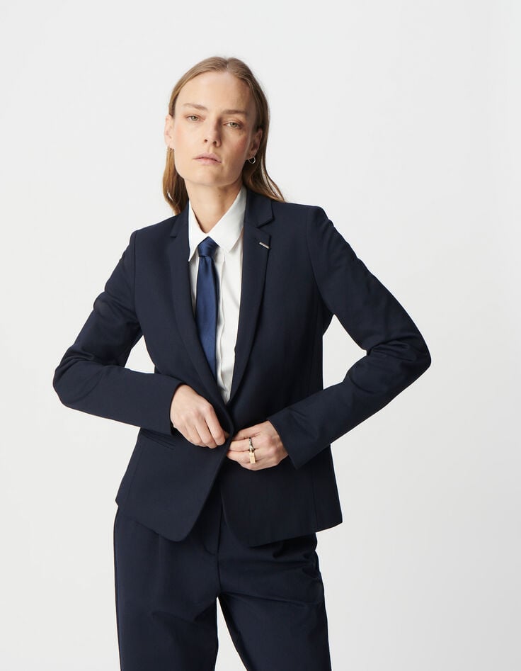 Ikks Veste De Tailleur Marine Ajustée Maille Milano Femme