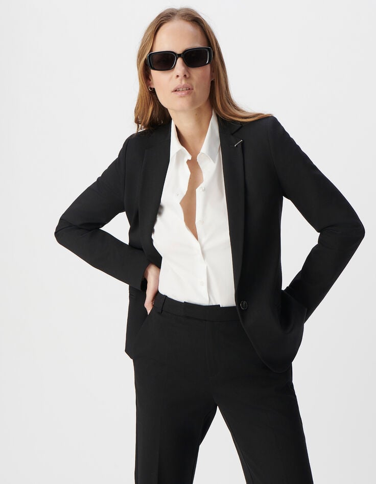 Ikks Veste De Tailleur Noire Ajustée Maille Milano Femme