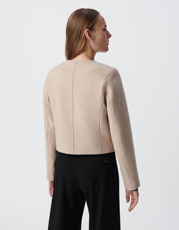 Ikks Veste Droite Beige Lainage Boutons Strass Femme