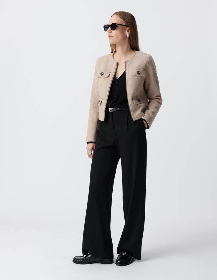 ikks Veste droite beige lainage boutons strass Femme