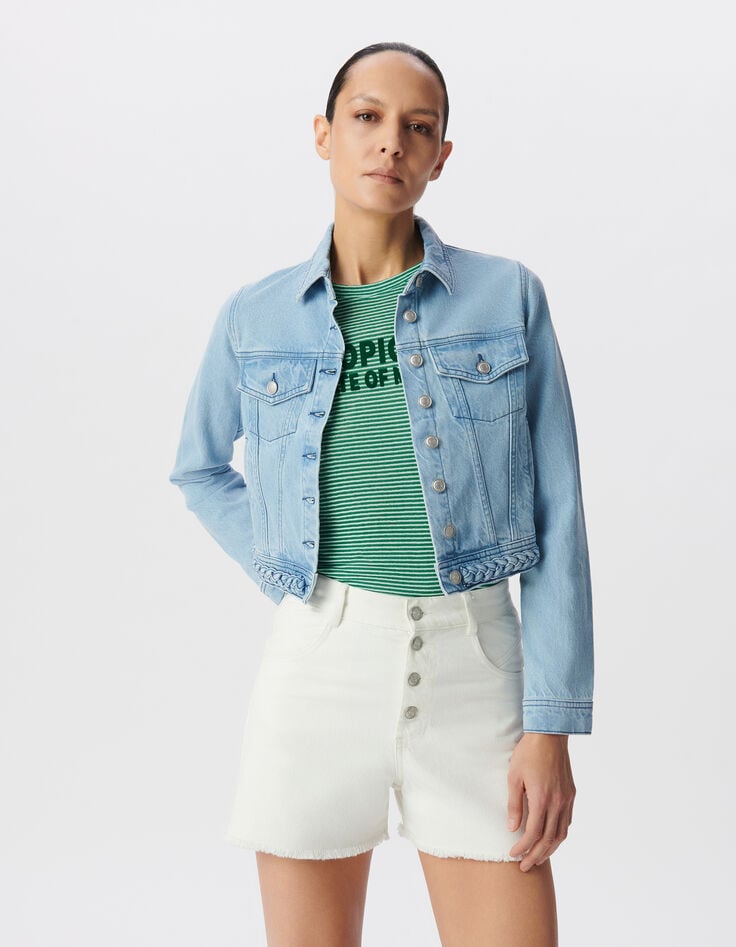 Ikks Veste En Jean Bleu Ciel Waterless Détail Tresse Femme