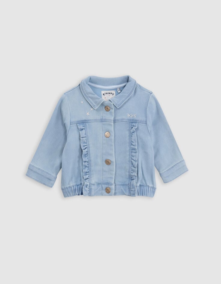 ikks Veste en jean bleu volants et broderies bébé fille