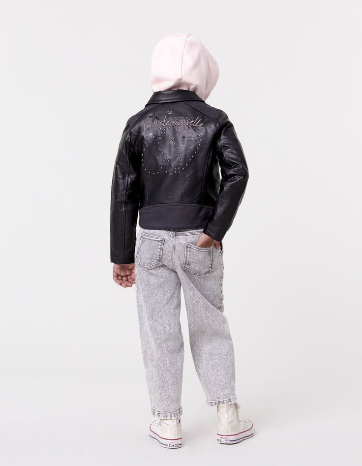 Ikks Veste Noire Esprit Motard Broderies Et Clous Dos Fille