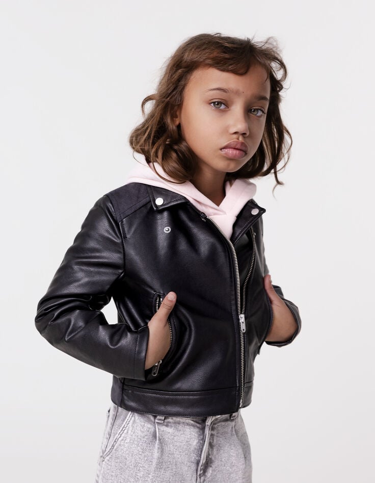 ikks Veste noire esprit motard broderies et clous dos fille