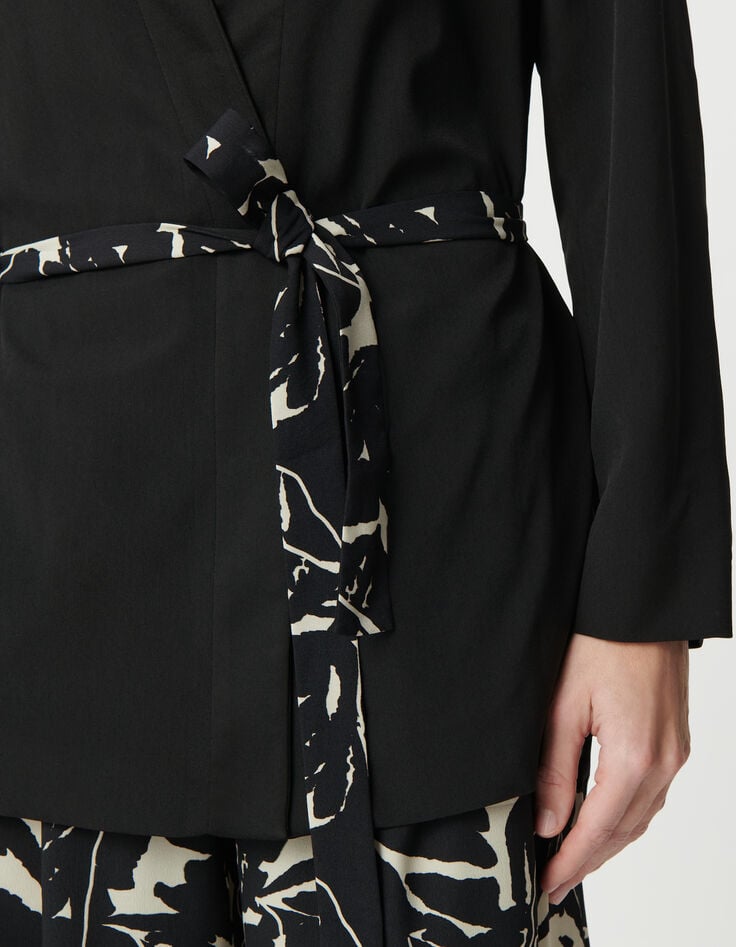 Ikks Veste Réversible Noire Imprimé Fleurs Zébré Femme