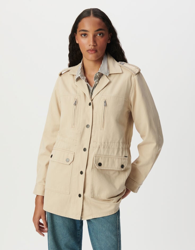 Ikks Veste Saharienne Beige Broderies épaules Femme