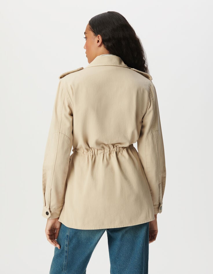 Ikks Veste Saharienne Beige Broderies épaules Femme
