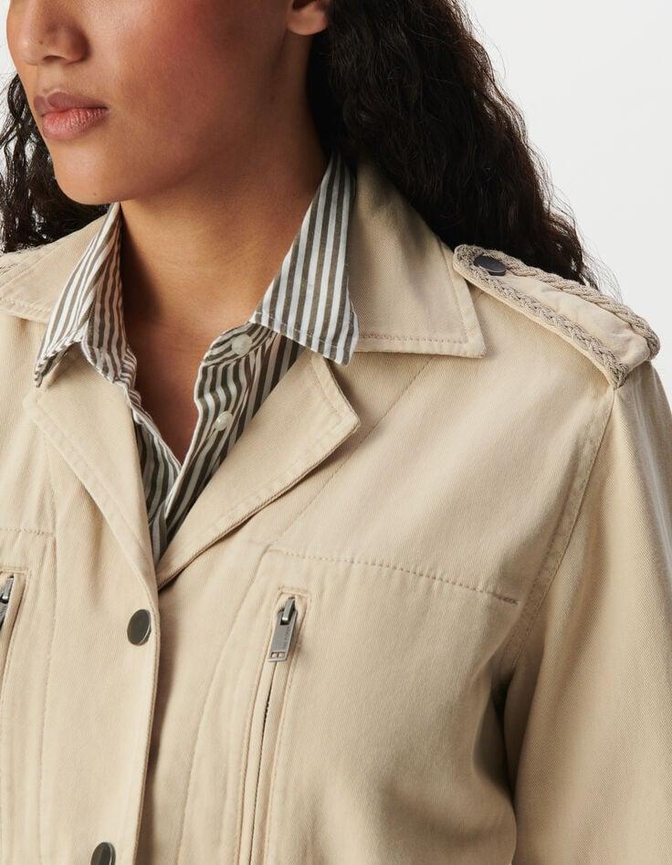 Ikks Veste Saharienne Beige Broderies épaules Femme