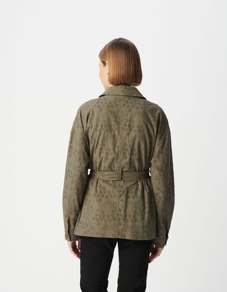 Ikks Veste Saharienne Kaki Coton Bio Broderie Anglaise Femme