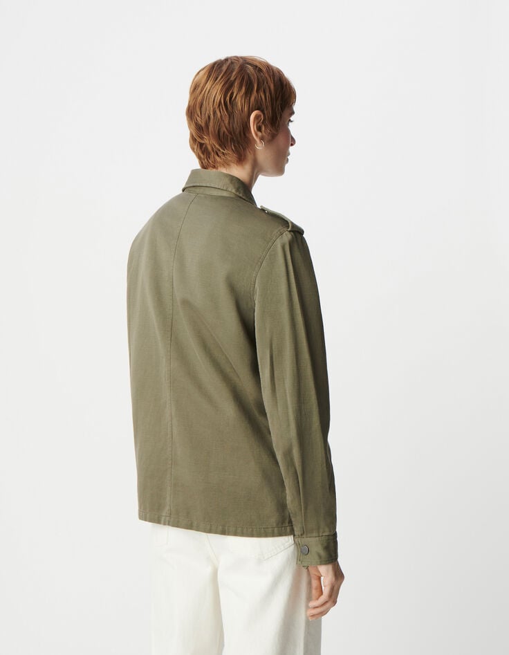 Ikks Veste Saharienne Kaki Décor Chevrons Brodés Femme