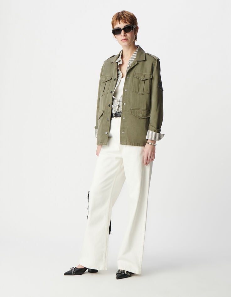 ikks Veste saharienne kaki décor chevrons brodés Femme