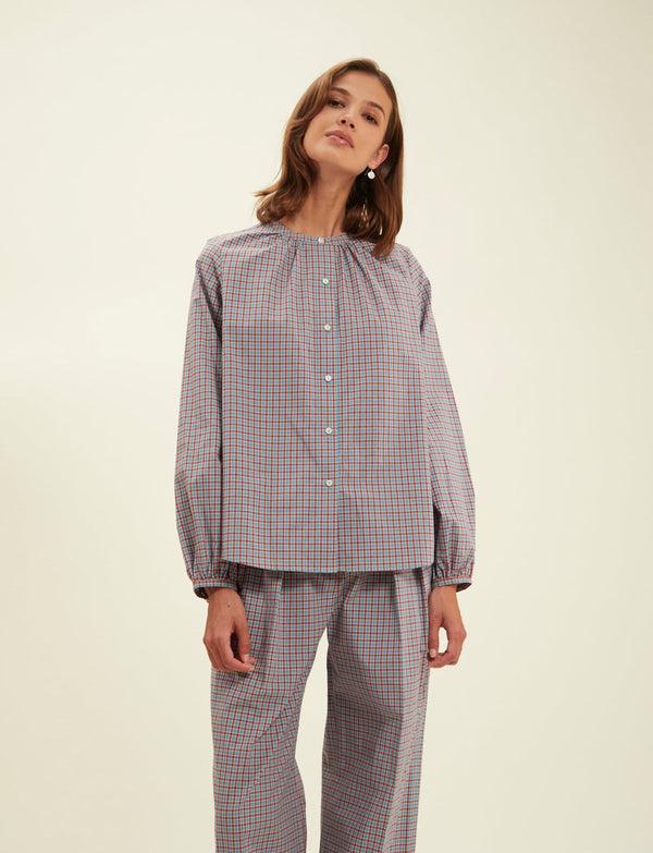 Ines De La Fressange Blouse Joséphine Turquoise à Carreaux