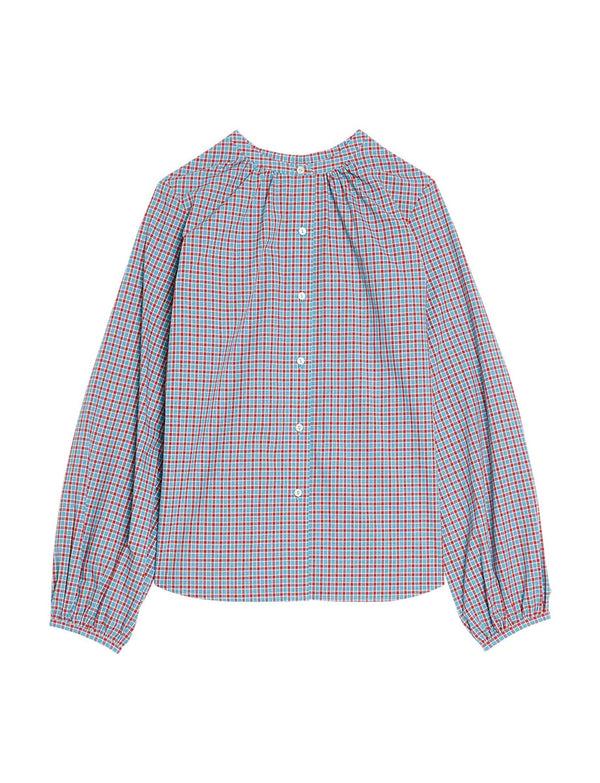 ines de la fressange Blouse Joséphine turquoise à carreaux