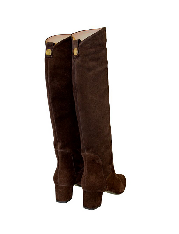 Ines De La Fressange Bottes à Talons Marrons En Suède