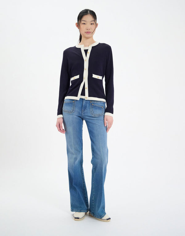 Ines De La Fressange Cardigan Corentin En Soie Et Coton Marine